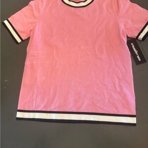 Karl Lagerfeld Pink Tee with Black and White Trim